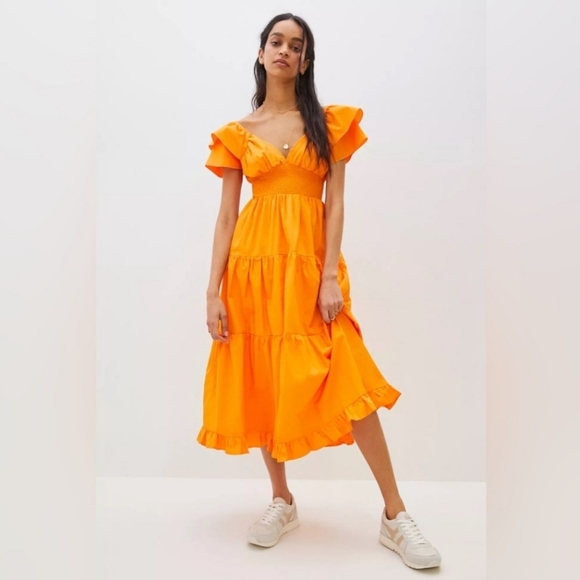 Anthropologie Dresses & Skirts - Anthropologie En Elly Kensington Orange Tiered Cotton Maxi Dress Size XL